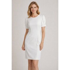NWT-DKNY White Sheath Dress | Puff Sleeve Sizes 12